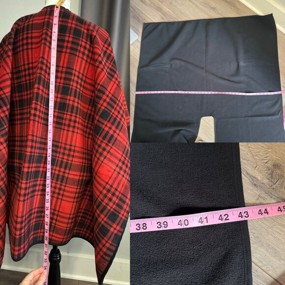 Fleece Red Black Buffalo Plaid Wrap Cape Blanket Poncho Reversible One Size Wmns - Picture 3 of 14